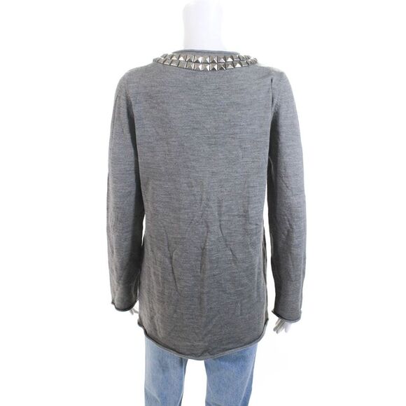 Tory Burch Womens Merino Wool Studded Long Sleeve Tunic Knit Top Gray Size L - Picture 3 of 6